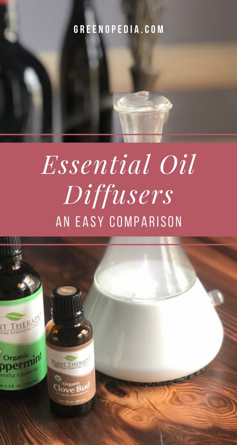Your Easy Guide to Essential Oil Diffusers: Nebulizing or Ultrasonic? Heat or Evaporative? Let's compare. | The benefits of aromatherapy are pretty amazing... especially with the right essential oil diffuser. We summarize and compare each type, so you have the info you need to choose. | Greenopedia #essentialoildiffusers #aromatherapy #diffuseessentialoils #nebulizingdiffuser #ultrasonicdiffuser via @greenopedia