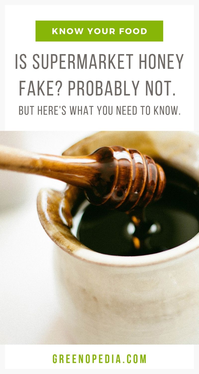 Is Supermarket Honey Fake? Probably Not. Here's What You Need to Know. | Greedy manufacturers are adulterating our honey and we end up with a lower quality product. But it isn't exactly "fake honey". Here's what's happening. | Greenopedia #fakehoney #ethicalhoney #sustainablehoney via @greenopedia