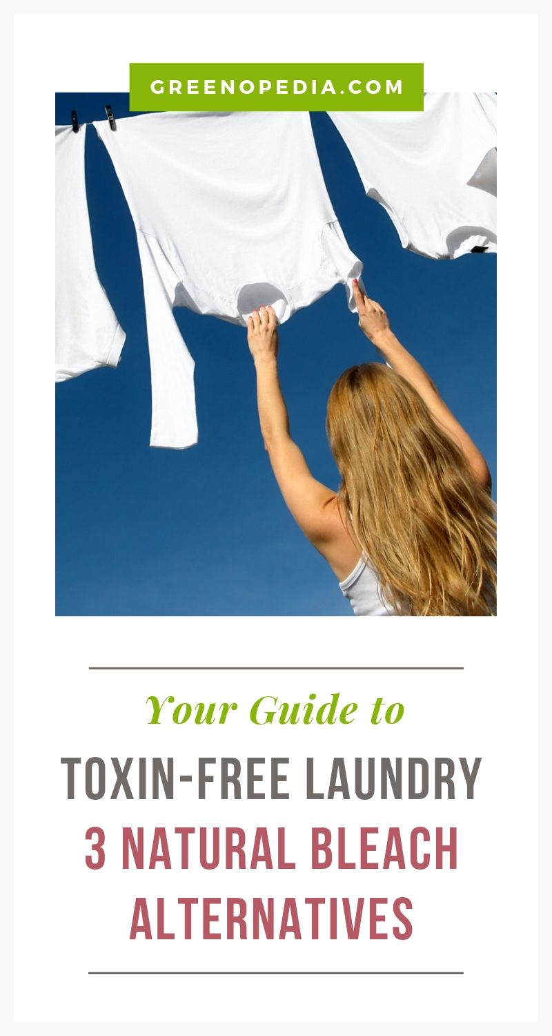 Toxin-Free Laundry: Natural Bleach Alternatives to Harsh Chlorine | The harsh fumes from chlorine are dangerous to inhale and can lead to serious respiratory issues over time. Natural bleach alternatives whiten laundry without toxic chemicals. | Greenopedia #naturalbleachalternative #oxygenbleach #naturalwhitening #whitennaturally #nontoxicbleachalternative #chlorinefreebleach #sunbleaching via @greenopedia