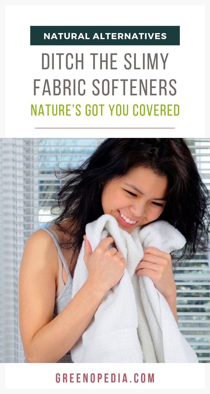 Ditch the Slimy Fabric Softeners - Nature's Got You Covered | Conventional dryer sheets & fabric softeners leave chemical residue behind to make our laundry feel soft & smell fresh. Natural laundry softners are a healthier option. | Greenopedia #Naturallaundrysoftener #nontoxicfabricsoftener #naturalfabricsoftener #nontoxiclaundrysoftener #vinegar #bakingsoda #wooldryerballs #softenlaundrynaturally via @greenopedia