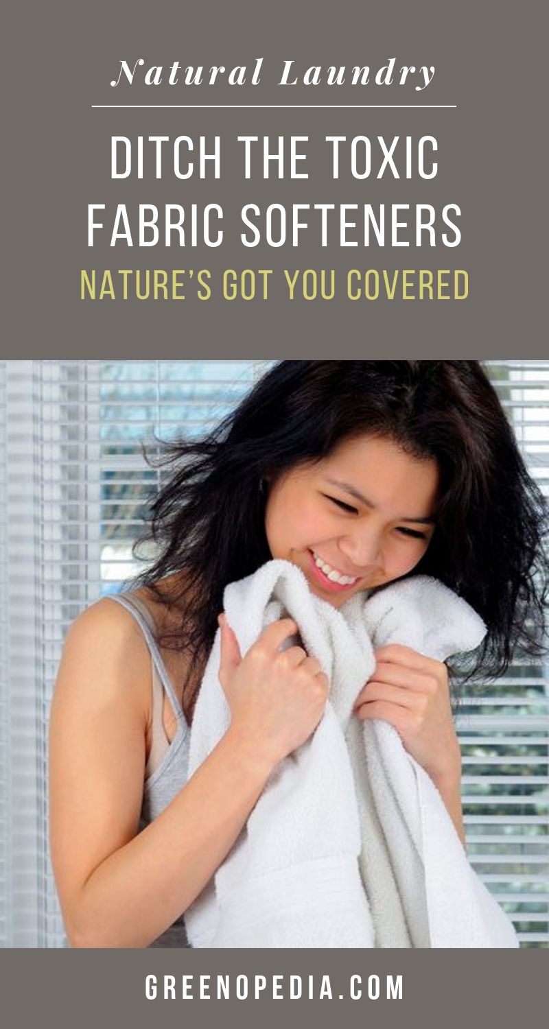 Ditch the Slimy Fabric Softeners - Nature's Got You Covered | Conventional dryer sheets & fabric softeners leave chemical residue behind to make our laundry feel soft & smell fresh. Natural laundry softners are a healthier option. | Greenopedia #Naturallaundrysoftener #nontoxicfabricsoftener #naturalfabricsoftener #nontoxiclaundrysoftener #vinegar #bakingsoda #wooldryerballs #softenlaundrynaturally via @greenopedia